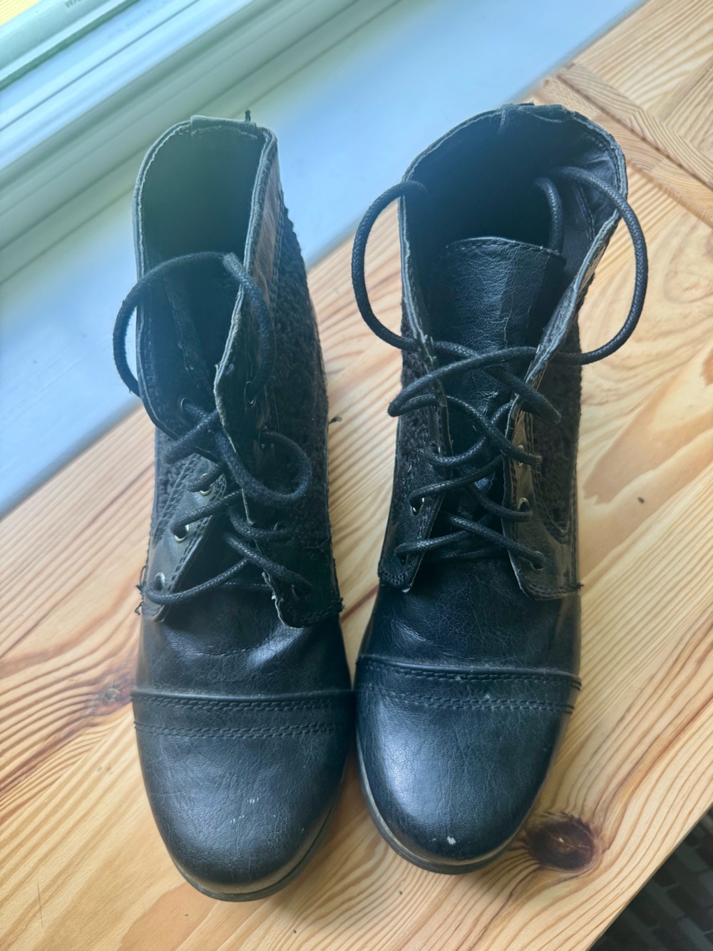XOXO Black Lace-Up Leather Ankle Boots